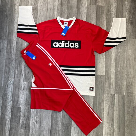 ❤️ NWT ADIDAS ORIGINAL JERSEY TOP AND PANTS MATCHING 3 STRIPE SET M 2 PC - Picture 7 of 8